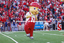 Lil’ Red dances on the field. Nebraska vs. Georgia Southern football in Memorial Stadium. Septembe