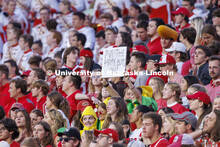 Fans cheer for the Huskers. Nebraska vs. Georgia Southern football in Memorial Stadium. September 10