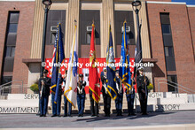 A color guard presents the flags during the dedication of the new Veterans Tribute. Veteran's Memori