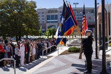 A color guard presents the flags during the dedication of the new Veterans Tribute. Veteran's Memori