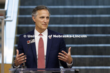 College of Law Dean Richard Moberly speaks at the ribbon cutting for the renovation of the Schmid La