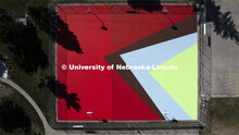 Two South Antelope Park basketball courts have been painted into a giant mural. The mural design is 
