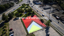 Two South Antelope Park basketball courts have been painted into a giant mural. The mural design is 