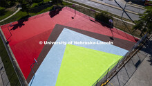 Two South Antelope Park basketball courts have been painted into a giant mural. The mural design is 