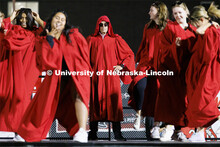 Disguised in a red robe, Chancellor Ronnie Green dances at Showtime at the Vine Street Fields. Recog