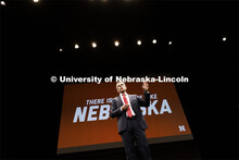 Chancellor Ronnie Green sings “There Is No Place Like Nebraska” at the conclusion of his 2022 St