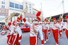 The Cornhusker Marching Band shows their spirit as they march past the judges table in front of Memo