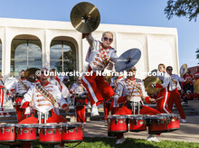 UNL Drumline gives a pregame performance outside the Sheldon Art Museum. Nebraska vs. Indiana footba