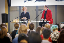 Danny Elfman, in black, talks with the Lied’s Bill Stephan, at the Carson Center for Emerging Medi