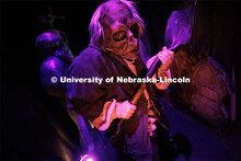 Jackson Wells performs as the Gravedigger as he awaits the next group to scare on a recent Friday ev