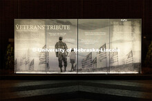 Veterans Tribute lit up at night outside the Military and Naval Science Building. October 21, 2022. 
