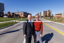 NIC Executive Director Dan Duncan and UNL Chancellor Ronnie Green standing Transformation Drive lead