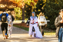 Parker Megrue, a freshman from Crandell, Texas, dressed up as a templar knight. Halloween on City Ca