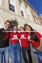 First Gen students Cordell Vrbka, Jessica Dunn, Sammy Smith and Meylin Espinoza pose for a photo out