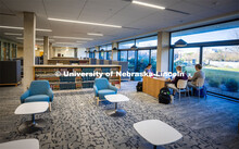 First year law student Paige Langley from Sydney, Nebraska, studies with friends in the renovated Sc