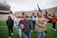 Everett Bloom and Jenalee Wimer, a junior in animal science and Marine Corp Reservist, leave the Mem