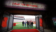 Student Ruck Marchers, leave the Memorial Stadium field after Nebraska Athletic Director Trev Albert