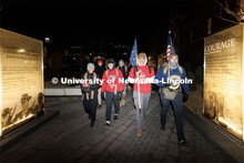 Ruck Marchers begin the march going through the Veterans Tribute. From left is Midshipman Abby Thibo