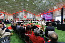 Matt Rhule, Nebraska's 31st head football coach, talks during his introduction in the Hawks Champion