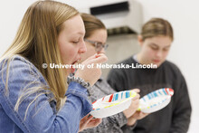 Alisa Holst samples a soy sauce taste test during class. Heather Hallen-Adams teaches FDST 492 - Spe