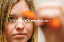 Dr. Kate Higgins, an Athletic Neuropsychologist with Husker Athletics, performs a Vestibular Ocular 