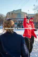 UNL students plays volleyball with friends on Thursday outside the Harper Schramm Smith residence ha