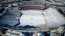 Aerial view of the snow on City Campus. A snowy Friday on city campus. February 17, 2023. 