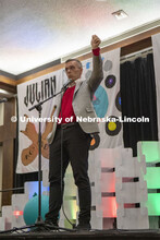 Chancellor Ronnie Green gives a speech during Huskerthon. University of Nebraska–Lincoln students 
