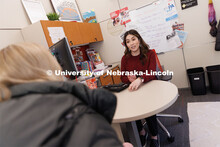 Academic Advisor Daniela Martinez advises a student. Explore Center photo shoot. March 22, 2023. 