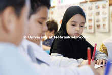 Morgan Twiss, a senior in elementary education from Central City, student teaches in Amy Pinegar’s