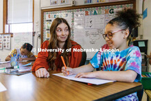 Morgan Twiss, a senior in elementary education from Central City, student teaches in Amy Pinegar’s