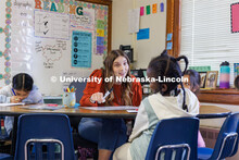 Morgan Twiss, a senior in elementary education from Central City, student teaches in Amy Pinegar’s