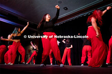 Members of Sigma Psi Zeta perform during the OASIS and FRATERNITY AND SORORITY LIFE Stroll Off insid