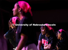 Members of Delta Xi Nu perform during the OASIS and FRATERNITY AND SORORITY LIFE Stroll Off inside t
