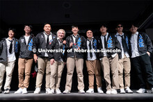 Members of Lambda Phi Epsilon pose for a photo after winning the OASIS and FRATERNITY AND SORORITY L