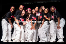 Members of Delta Xi Nu pose for a photo after winning the OASIS and FRATERNITY AND SORORITY LIFE Str