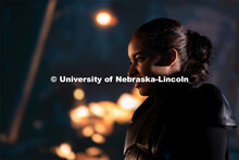 Freshman acting major Sydney Kwasa listens to direction during filming of a final project at the Joh