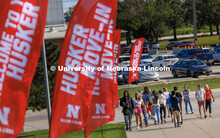 Students, friends and family walk into Devaney Sports Center to start the move-in process. First day
