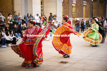 Dancers performing a traditional  dance. Fiesta on the green at the Nebraska Union Plaza. Fiesta on 
