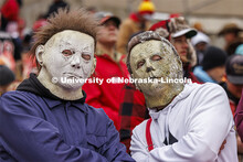 Ghouls just want to have fun, Wesley Helmer and Payton Craw pose for a scary portrait. Nebraska foot