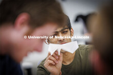 Manas Moondra, a mechanical engineering student, gives his airplane a critical eye. The students had
