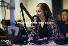 Rachael Wagner, a Husker doctoral student, talks with NASA mission control in Huntsville, Alabama, a