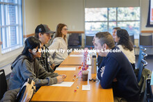 Thao Tran (left) and Jay Mayberger talk about his study abroad experience at the Study Abroad Speed 