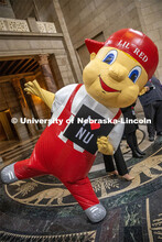 Lil Red poses for a picture in the Nebraska State Capitol Rotunda at I Love NU Day. March 6, 2024. 