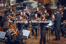 Andrea Alvarado and the strings play Suite for Viola and Orchestra while Gabriel Marks, a Sophomore 