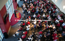Chancellor Rodney D. Bennett (at podium) addresses Athletics staff during a meeting at Memorial Stad