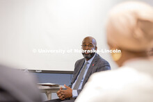 Chancellor Rodney D. Bennett talks with College of Architecture faculty and staff at the College of 