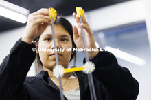 Mida DeAnda builds her tower to be tested on the shake table. Sovereign Native Youth STEM Leadership