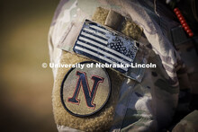 UNL ROTC arm patch on a cadet’s uniform. ROTC cadets on fall exercise.  October 4, 2024. 