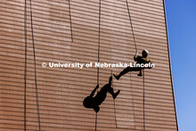 Cadets rapel off the tower at the Mead training grounds. ROTC cadets on fall exercise. October 4, 20